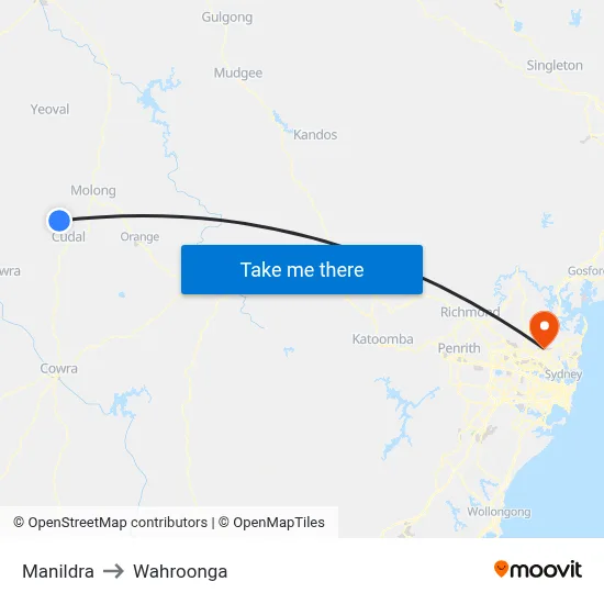 Manildra to Wahroonga map