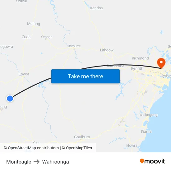 Monteagle to Wahroonga map