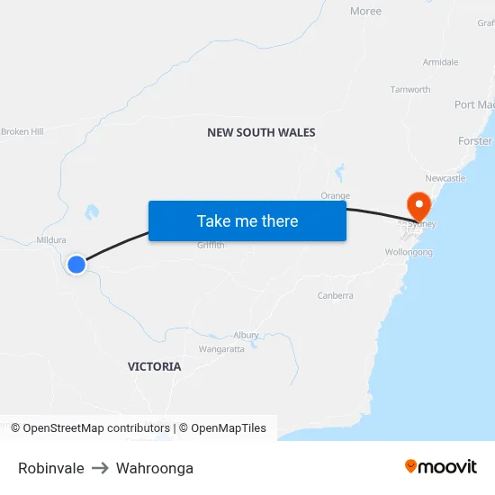 Robinvale to Wahroonga map