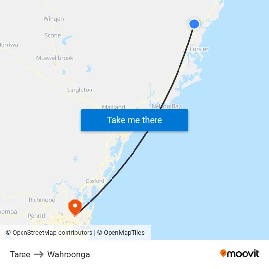 Taree to Wahroonga map