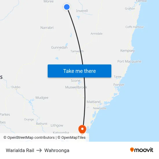 Warialda Rail to Wahroonga map