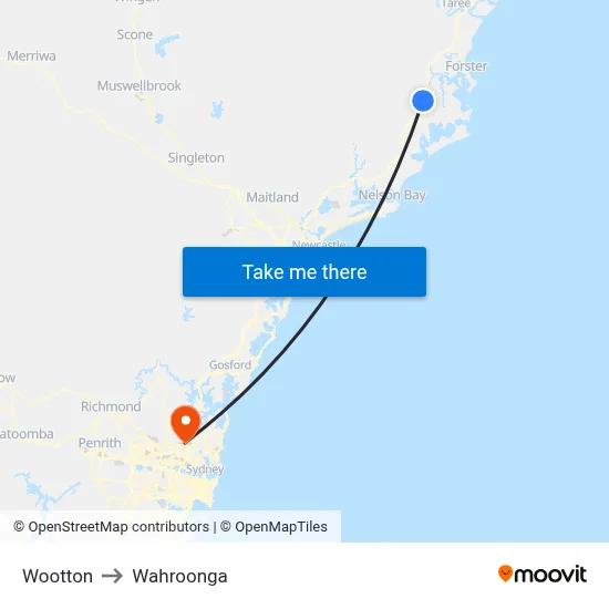 Wootton to Wahroonga map