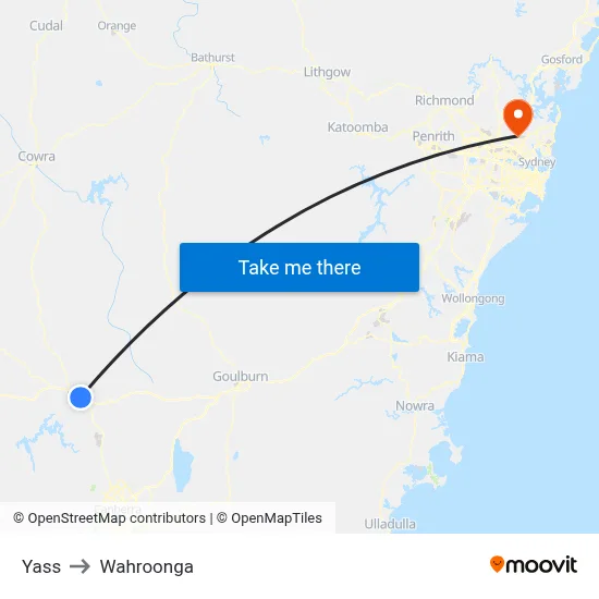 Yass to Wahroonga map