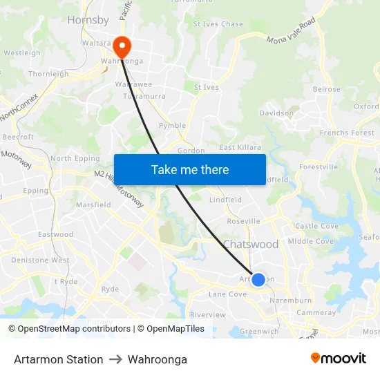 Artarmon Station to Wahroonga map