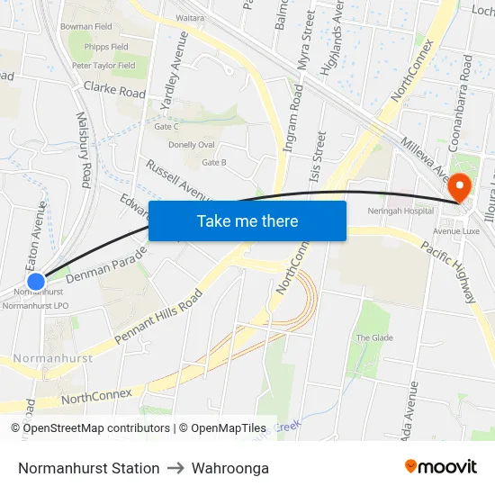 Normanhurst Station to Wahroonga map
