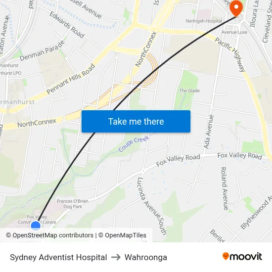 Sydney Adventist Hospital to Wahroonga map