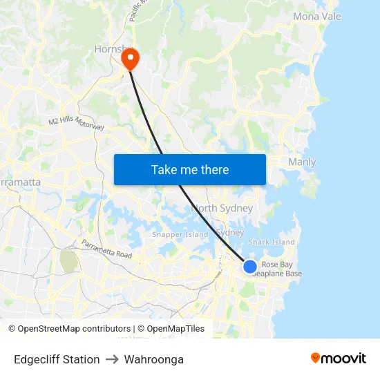 Edgecliff Station to Wahroonga map