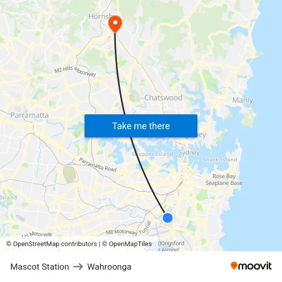 Mascot Station to Wahroonga map
