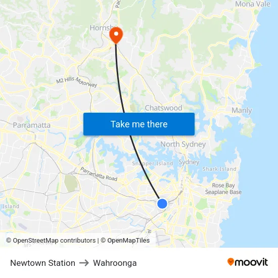 Newtown Station to Wahroonga map