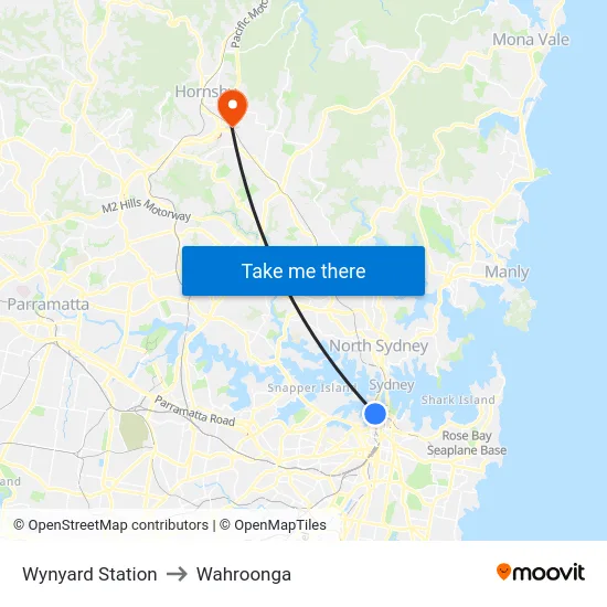 Wynyard Station to Wahroonga map