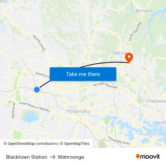 Blacktown Station to Wahroonga map