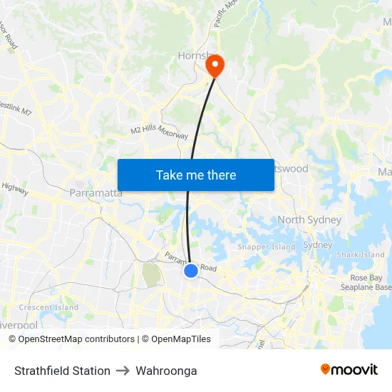 Strathfield Station to Wahroonga map