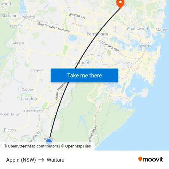 Appin (NSW) to Waitara map