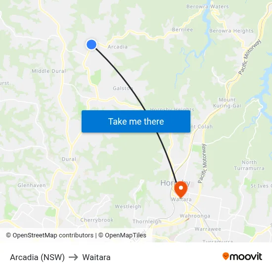 Arcadia (NSW) to Waitara map
