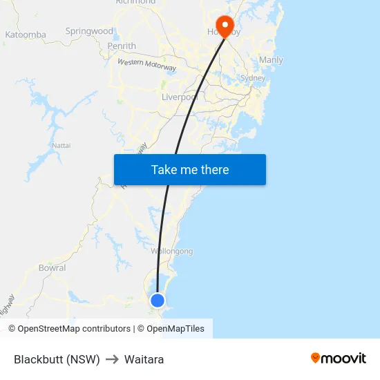 Blackbutt (NSW) to Waitara map
