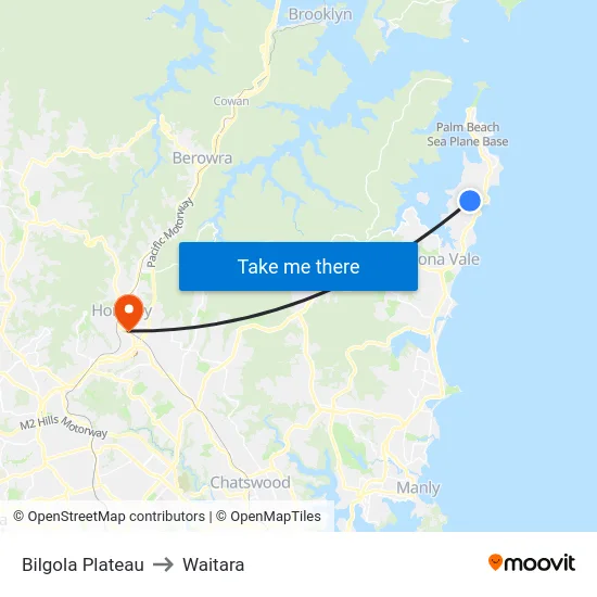 Bilgola Plateau to Waitara map