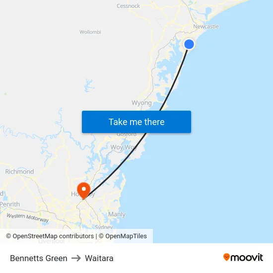 Bennetts Green to Waitara map