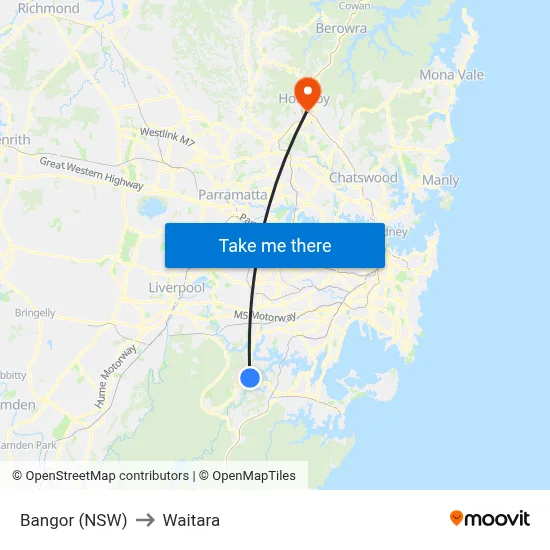Bangor (NSW) to Waitara map