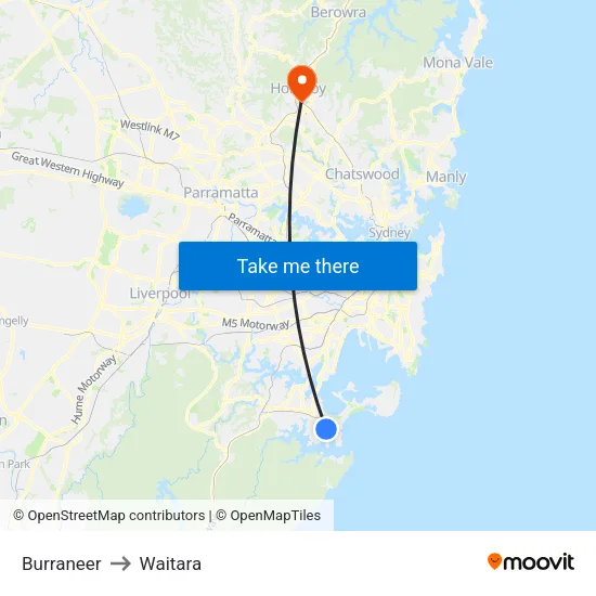 Burraneer to Waitara map