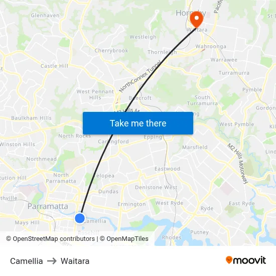 Camellia to Waitara map