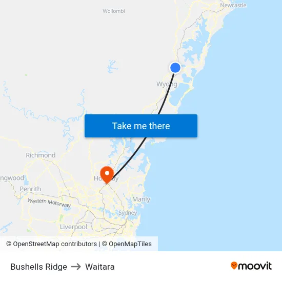 Bushells Ridge to Waitara map
