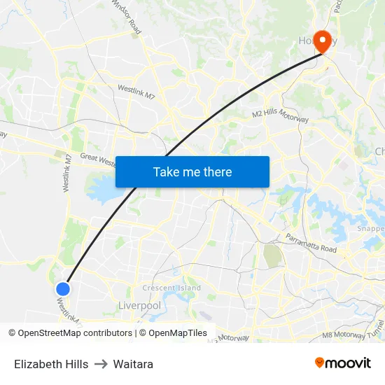 Elizabeth Hills to Waitara map