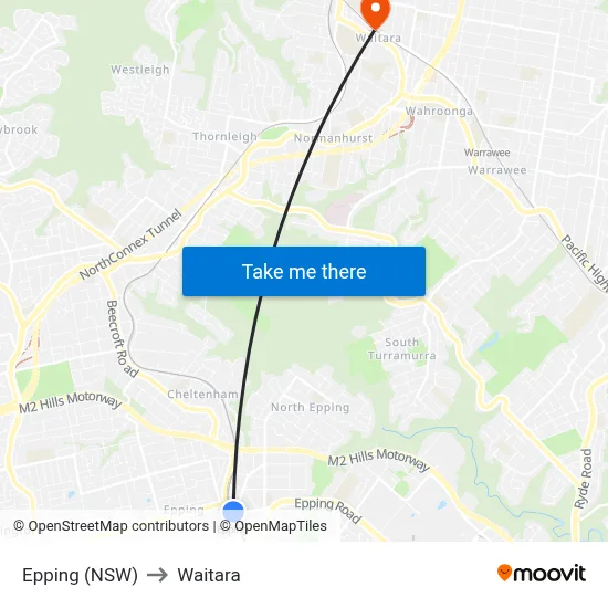 Epping (NSW) to Waitara map