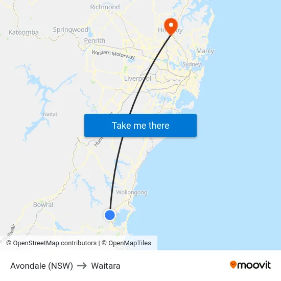 Avondale (NSW) to Waitara map