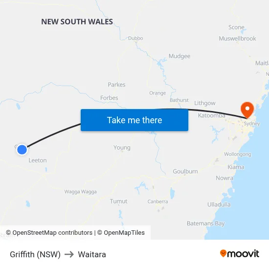 Griffith (NSW) to Waitara map