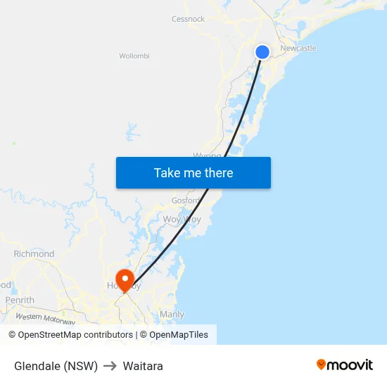 Glendale (NSW) to Waitara map