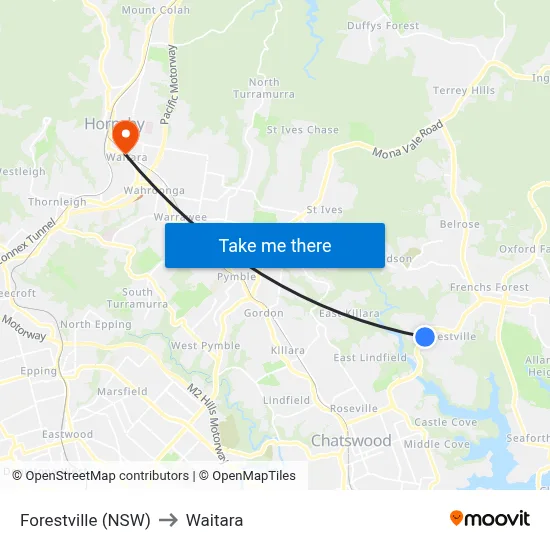 Forestville (NSW) to Waitara map
