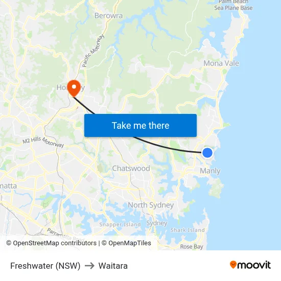 Freshwater (NSW) to Waitara map