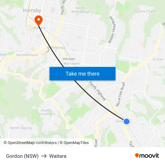 Gordon (NSW) to Waitara map