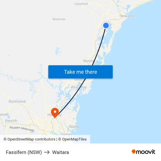 Fassifern (NSW) to Waitara map