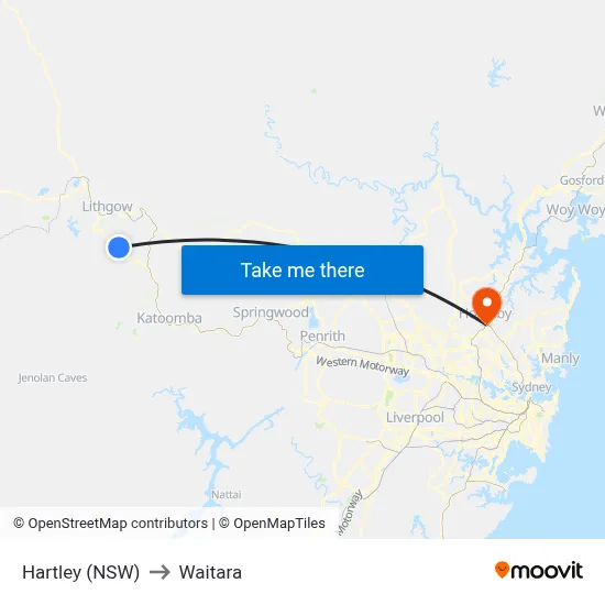 Hartley (NSW) to Waitara map