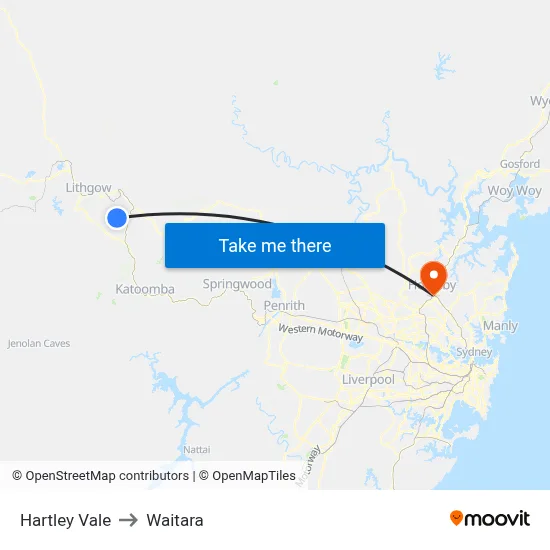 Hartley Vale to Waitara map