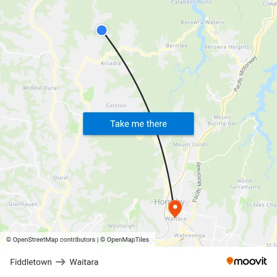 Fiddletown to Waitara map