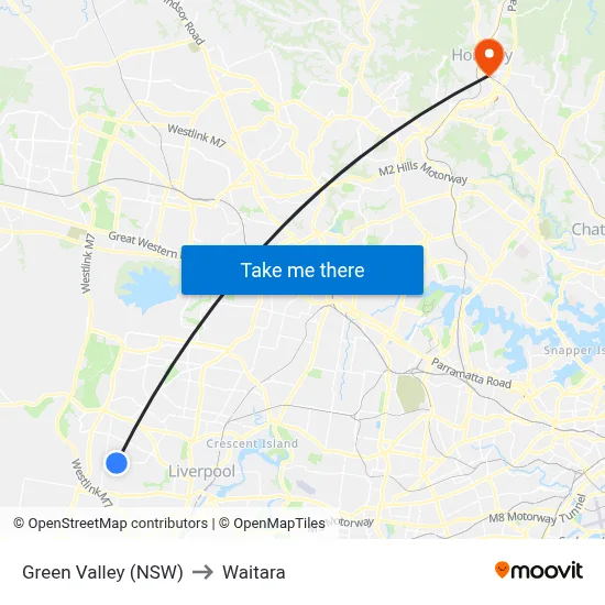 Green Valley (NSW) to Waitara map