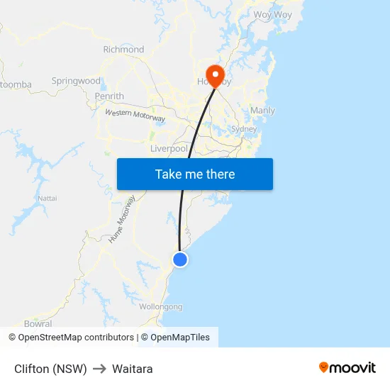 Clifton (NSW) to Waitara map