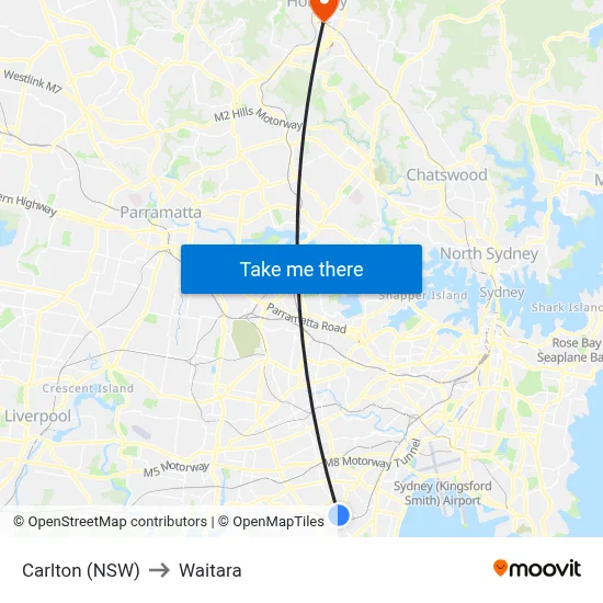 Carlton (NSW) to Waitara map