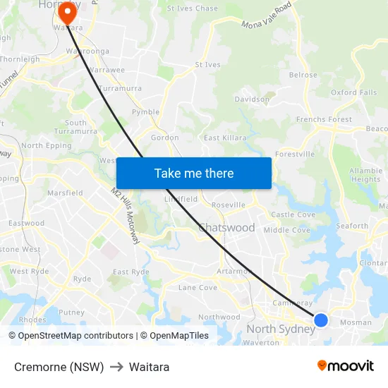 Cremorne (NSW) to Waitara map