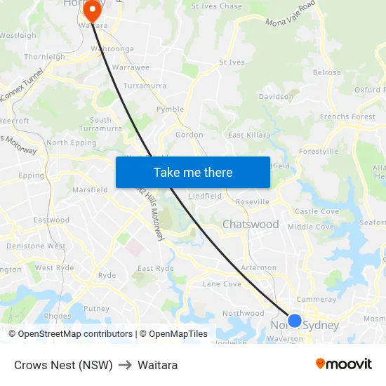 Crows Nest (NSW) to Waitara map