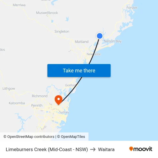 Limeburners Creek (Mid-Coast - NSW) to Waitara map