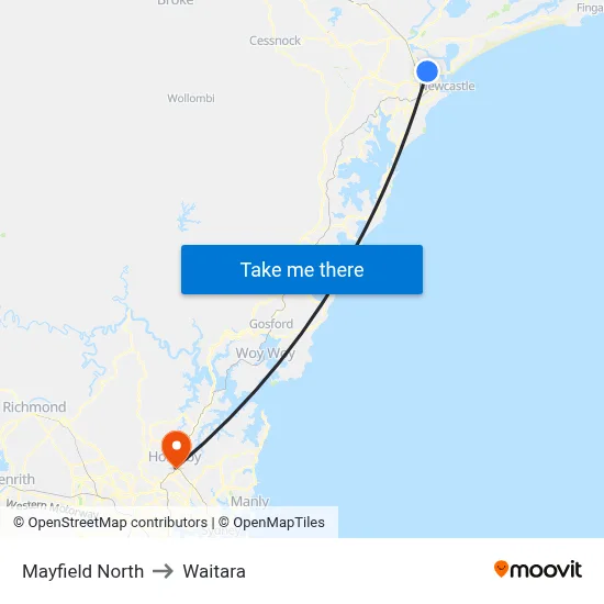 Mayfield North to Waitara map