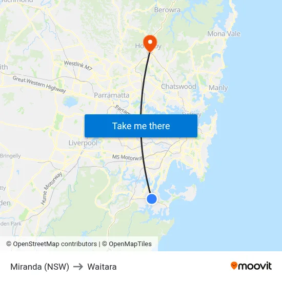 Miranda (NSW) to Waitara map