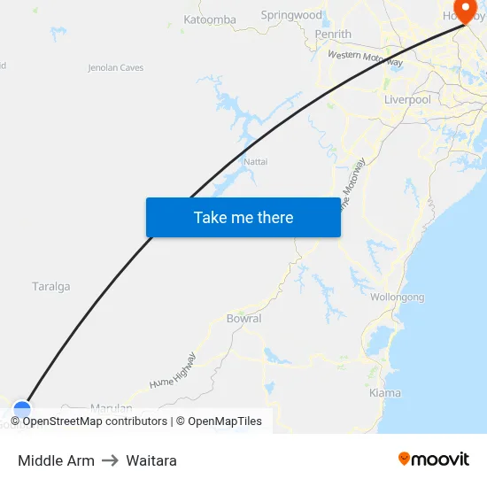 Middle Arm to Waitara map