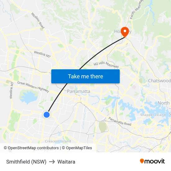 Smithfield (NSW) to Waitara map