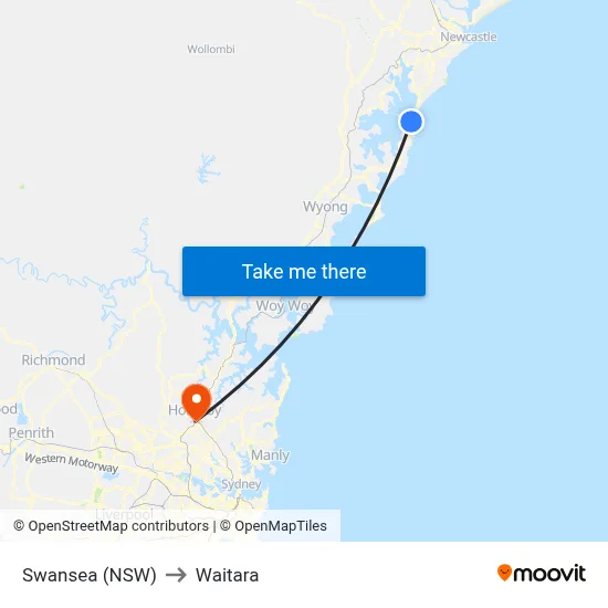 Swansea (NSW) to Waitara map