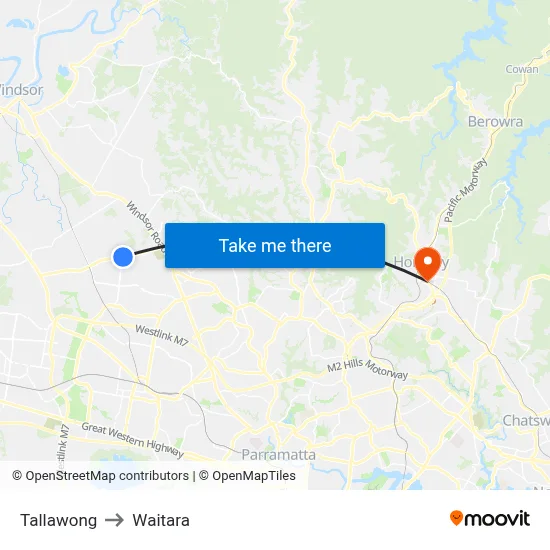Tallawong to Waitara map