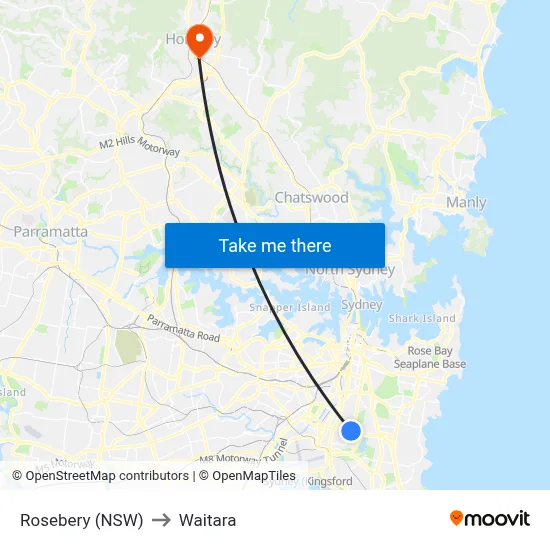 Rosebery (NSW) to Waitara map